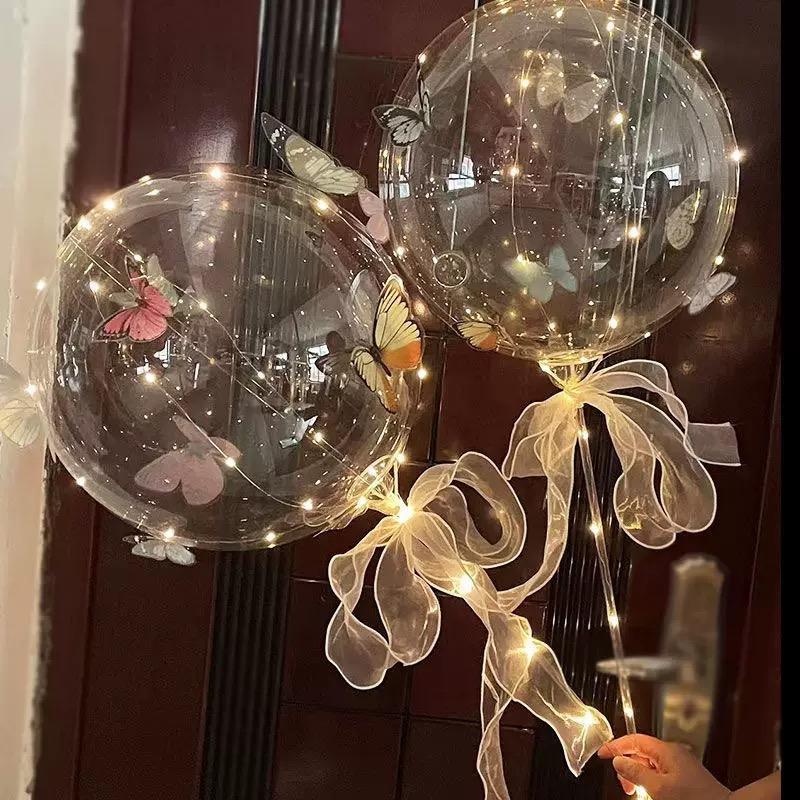 Colorful butterfly LED transparent balloon light with pole (excluding battery) for wedding, birthday and anniversary decoration