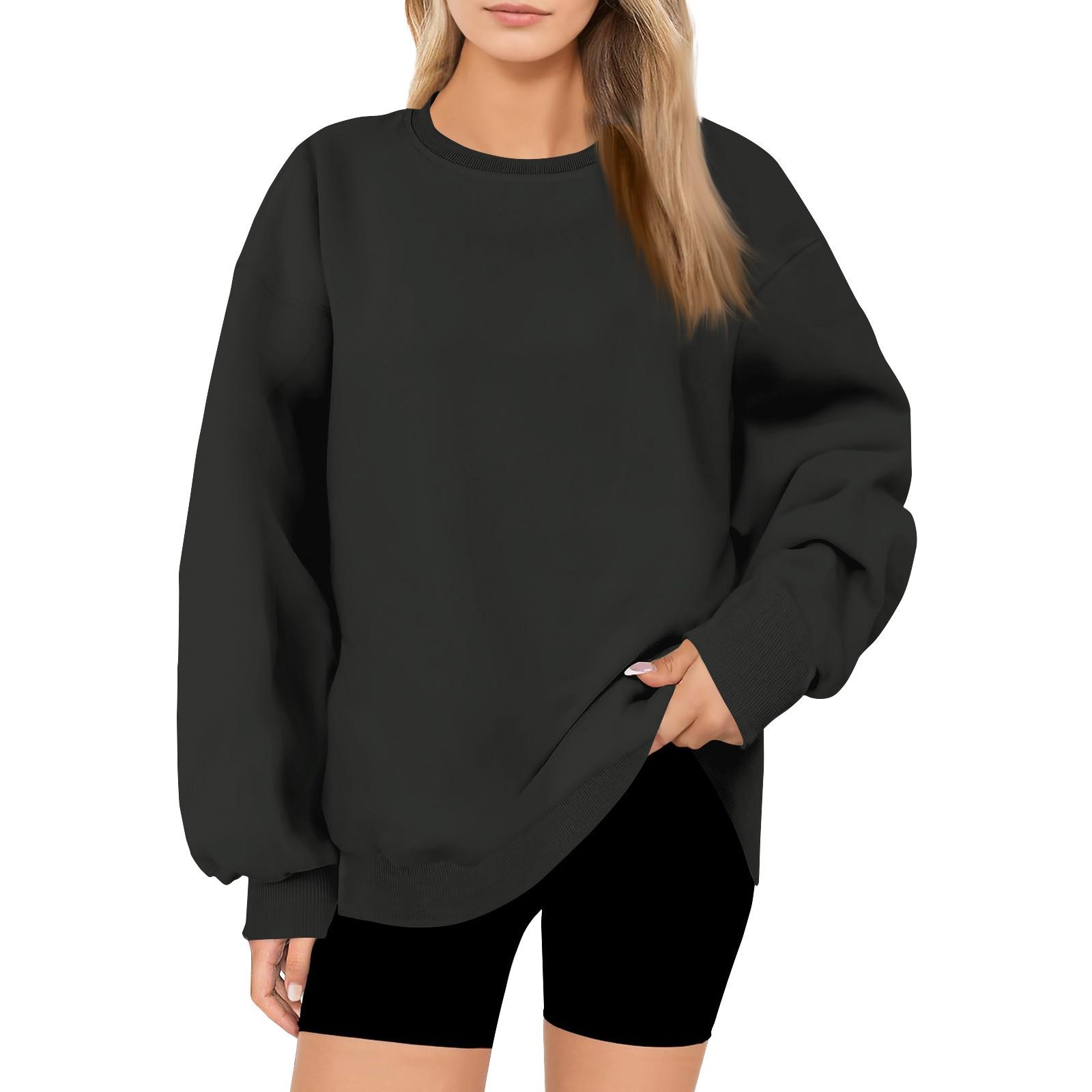 Women s Fashion Casual Round Neck Loose Long Sleeve Color Sweatshirt XXL