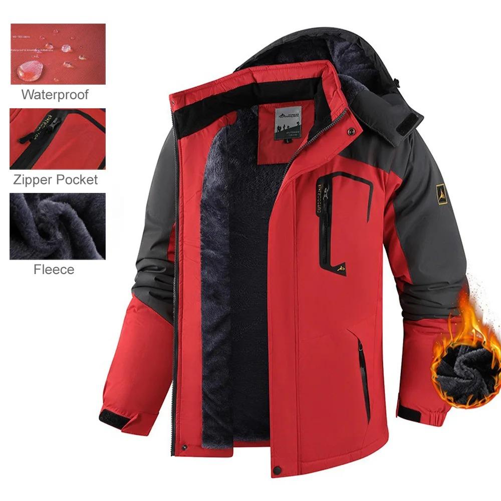 

Чоловіча зимова двоколірна товста флісова підкладка вітрозахисна куртка з капюшоном тепла вітрозахисна верхній одяг парка для вулиці чоловічий зимовий верхній одяг 6XL червоний