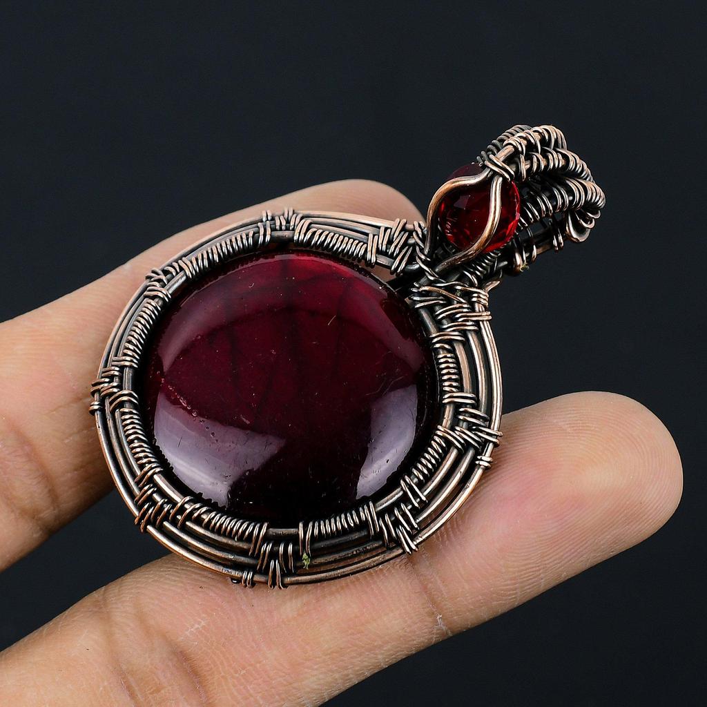 Red Flash Labradorite Pendant, 999 Copper Wire Wrapped Jewelry, Gemstone Jewelry Pendant, Handmade Wedding Gift Jewelry
