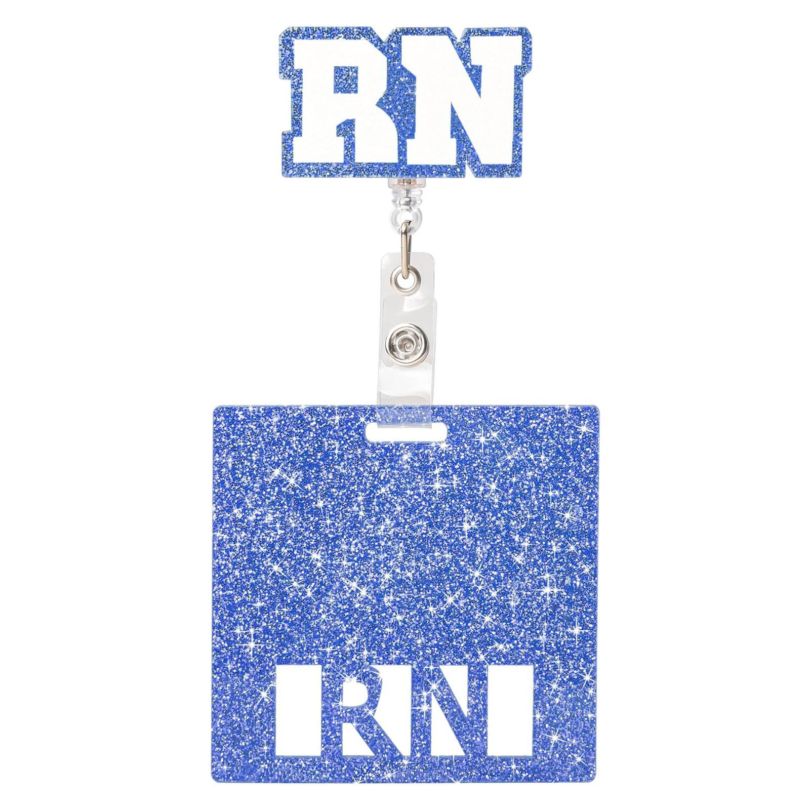 

1Pc Glitter Acrylic RN Badge Reel with Alligator Clip ID Card Holder Nurse Badge Accessories Retractable Badge Clip Holder синий