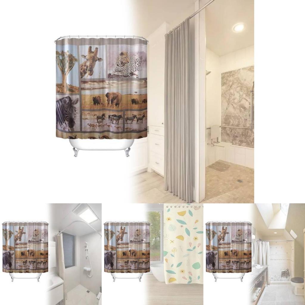 Animal Shower Curtain Peva Waterproof Bathroom Divider For Home Use