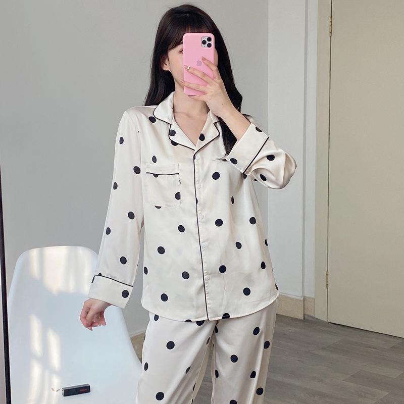 Premium French Polka Dot Long-Sleeved Pajamas Women'S Spring And Summer Lazy Style Loungewear Set