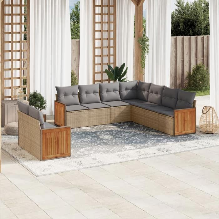 VidaXL Garden Lounge Set with Cushions 9 Pcs, Patio Sofas, Patio Furniture Set, Outdoor Furniture, Beige 3227781