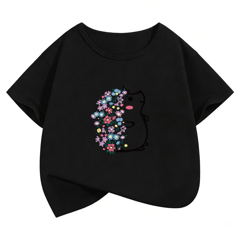 Harajuku Cute Hedgehog Tshirt Kids Anime Cartoon Tops Fashion Hedgehog Flower Clothing Short Sleeve Cartoon Boy Girl Tshirt Top