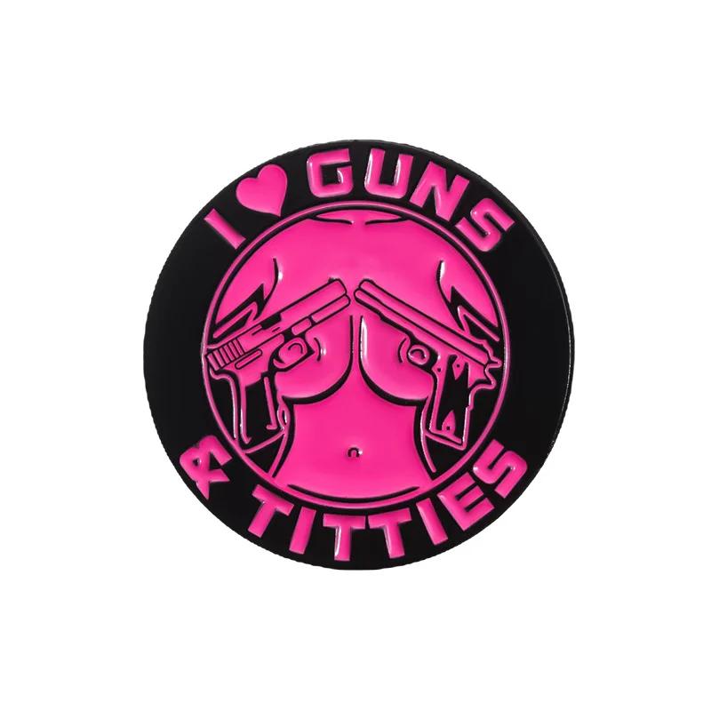 Punk Gothic I Love Guns Enamel Pins Cartoon Sexy And Cool Comics Figure Brooches Backpack Lapel Badge Jewelry Gift for Men Women