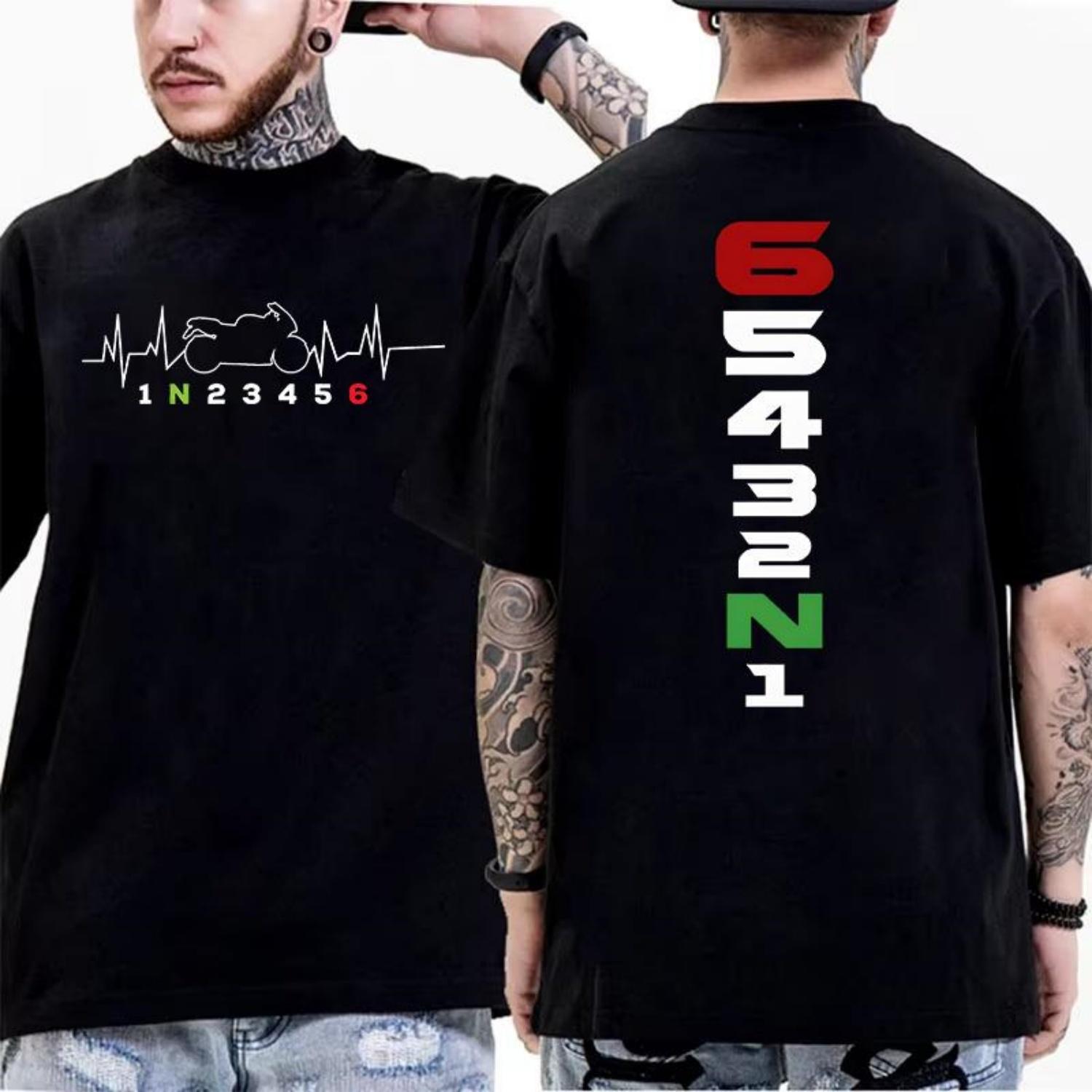 

Fashion 1N23456 Motorcycle Gear Tee Shirt Homme Shift Heartbeat Biker Graphic Tops Shirt Casual Tshirt for Men Street Wear XXXXXL