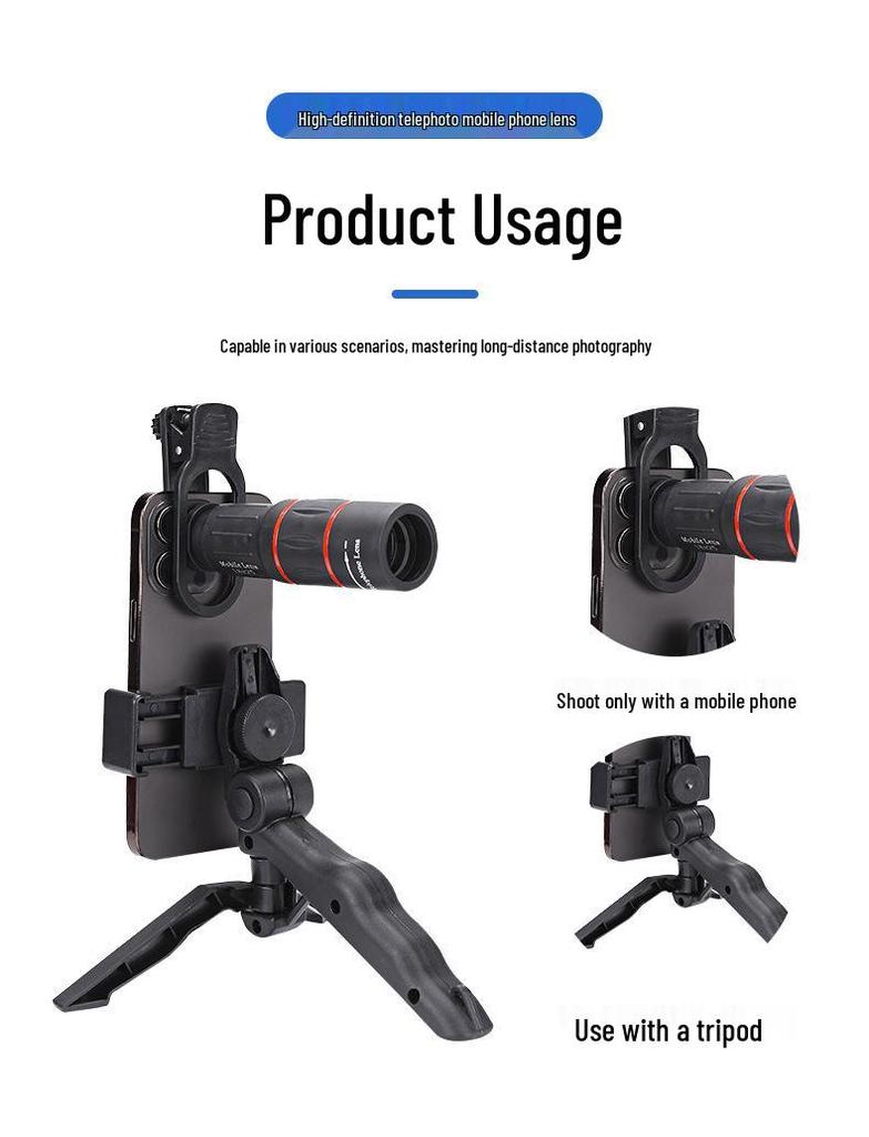 18x Mobile Phone Telephoto Lens: HD Concert Photography Monocular Telescope.