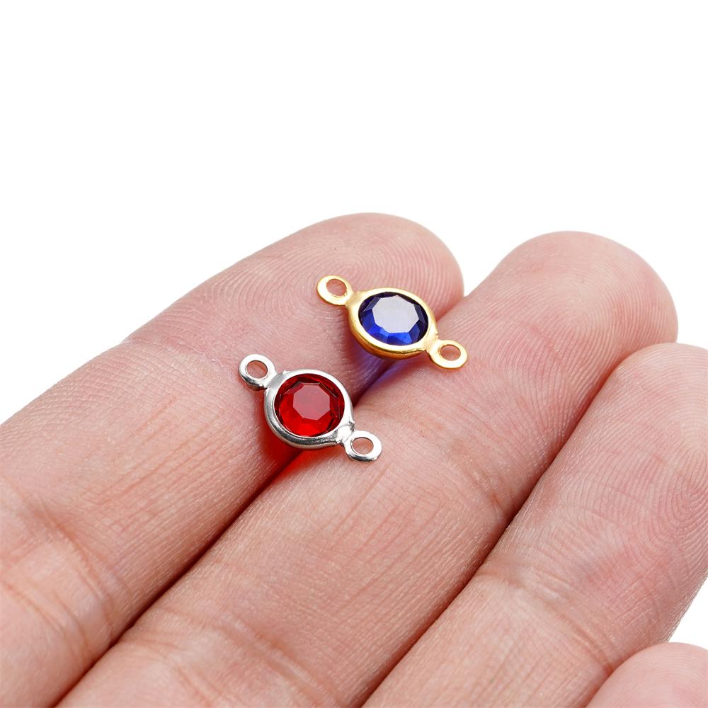 10pcs/lot Stainless Steel Crystal Round Double Ring Pendants for DIY Bracelet Necklace Beads Jewelry Making Accessories