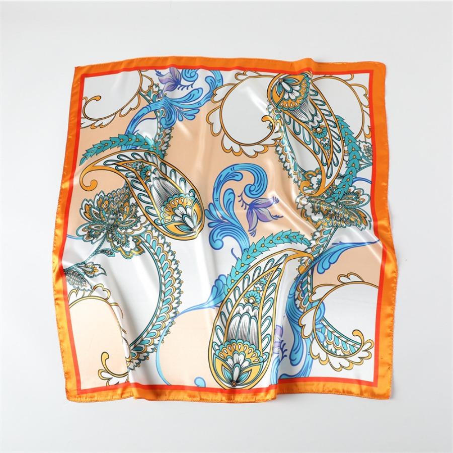 Color Matching Cashew Nut Satin Printed Silk Scarf Shawl Sunscreen Large Square Scarf Satin Imitation Silk Shawl Headscarf