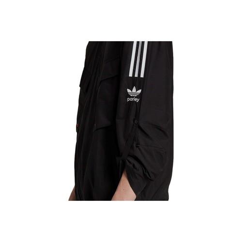 adidas Striped Logo Print Zip-Up Workwear Stand Collar Jacket for Men, Black