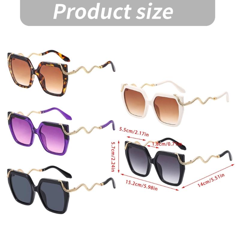 Fashion Square Frame Sunglasses With Metal Snake Temples For Men And Women UV400 Protections Large Lens Sun Glasses