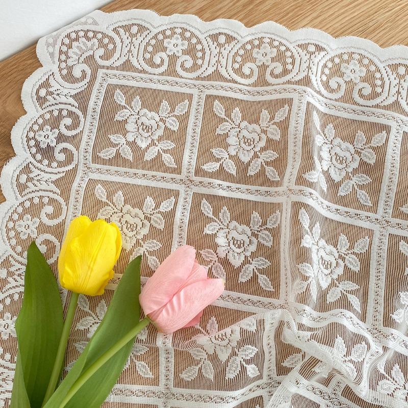 White Floral Lace Table Cloth Aesthetic Portable Party Living Room Desktop Decor Ins Style Retro Picnic Cloth Background Daily