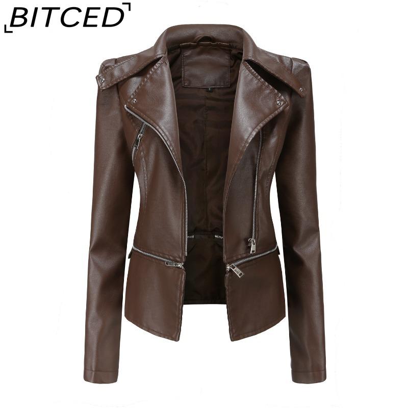 BITCED Women's Leather Jacket with Detachable Hem Spring/Autumn Coat Fashionable Casual Jacket
