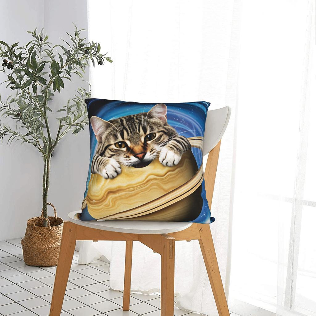 Funny Space Planet Kitten Pillow Case Soft Pillow Cover Cute Funny Cushion Cover For Wedding Party Home Decor