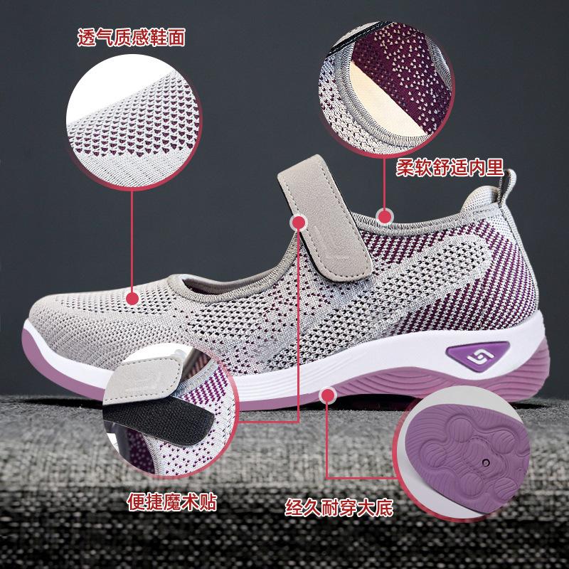 Frühling und Sommer Einzelnetz atmungsaktive Seniorenschuhe weichsohlige Laufschuhe Damen Klettverschluss Mutter Sandalen lässige Damenschuhe langlebig