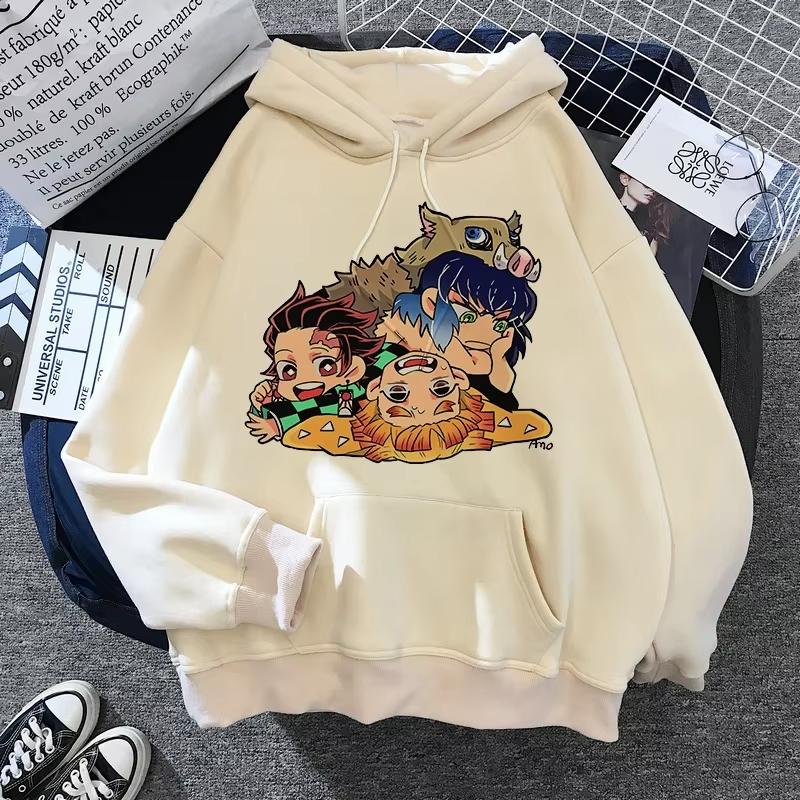 Hot Anime Hoodies Unisex Kamado Tanjirou Kama Anime Y2k Casual Hooded Sweatshirt Harajuku Cartoon Manga Khaki Pullovers Tops