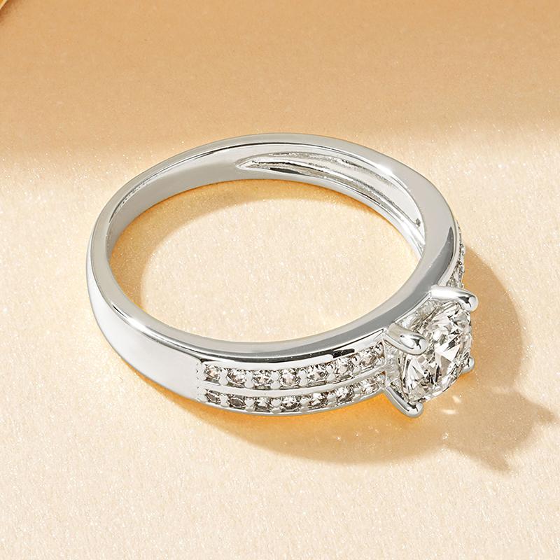

Rrjzz Brilliant 6mm Round CZ Simulated Diamond Wedding Ring 14K Gold-Plated Luxury Engagement Rings for Women Elegant Jewelry 5