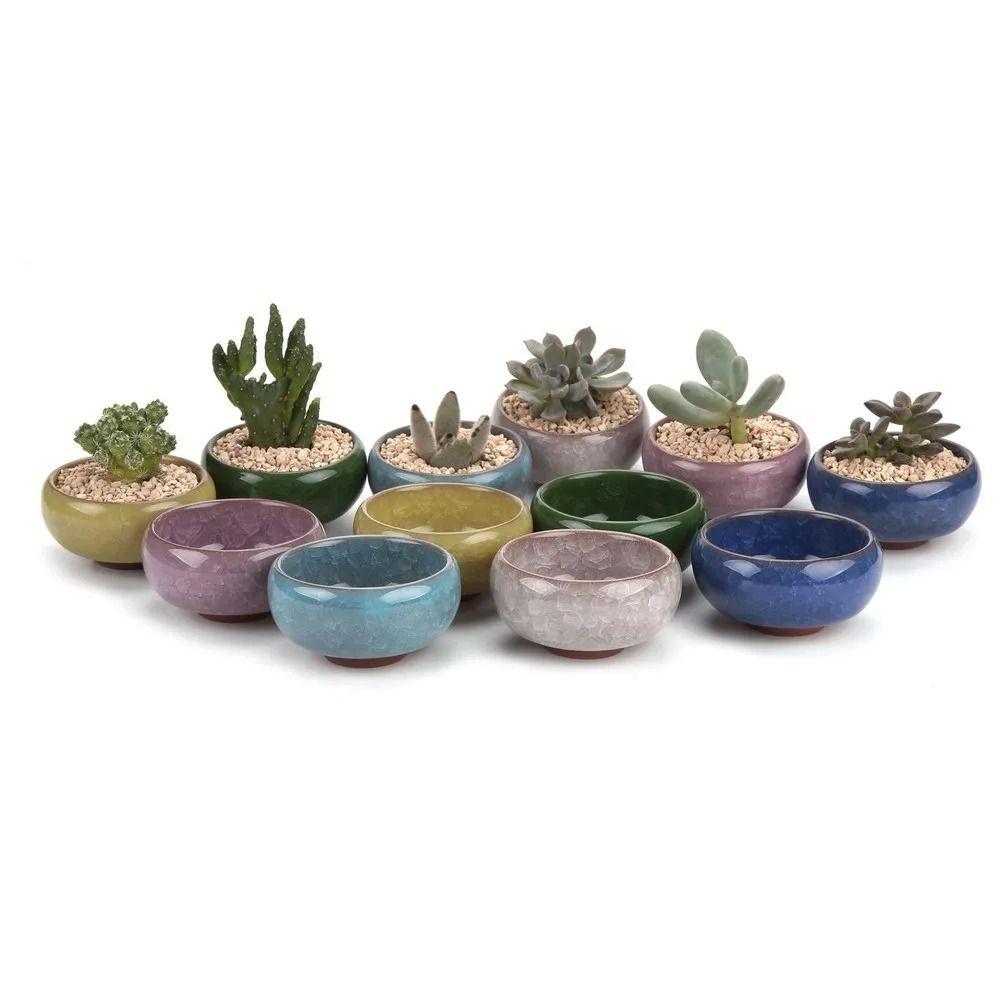 Cute Succulent Flowerpot Thickened Plants Planter Ice-Crack Glaze Ceramic Flowerpots Office