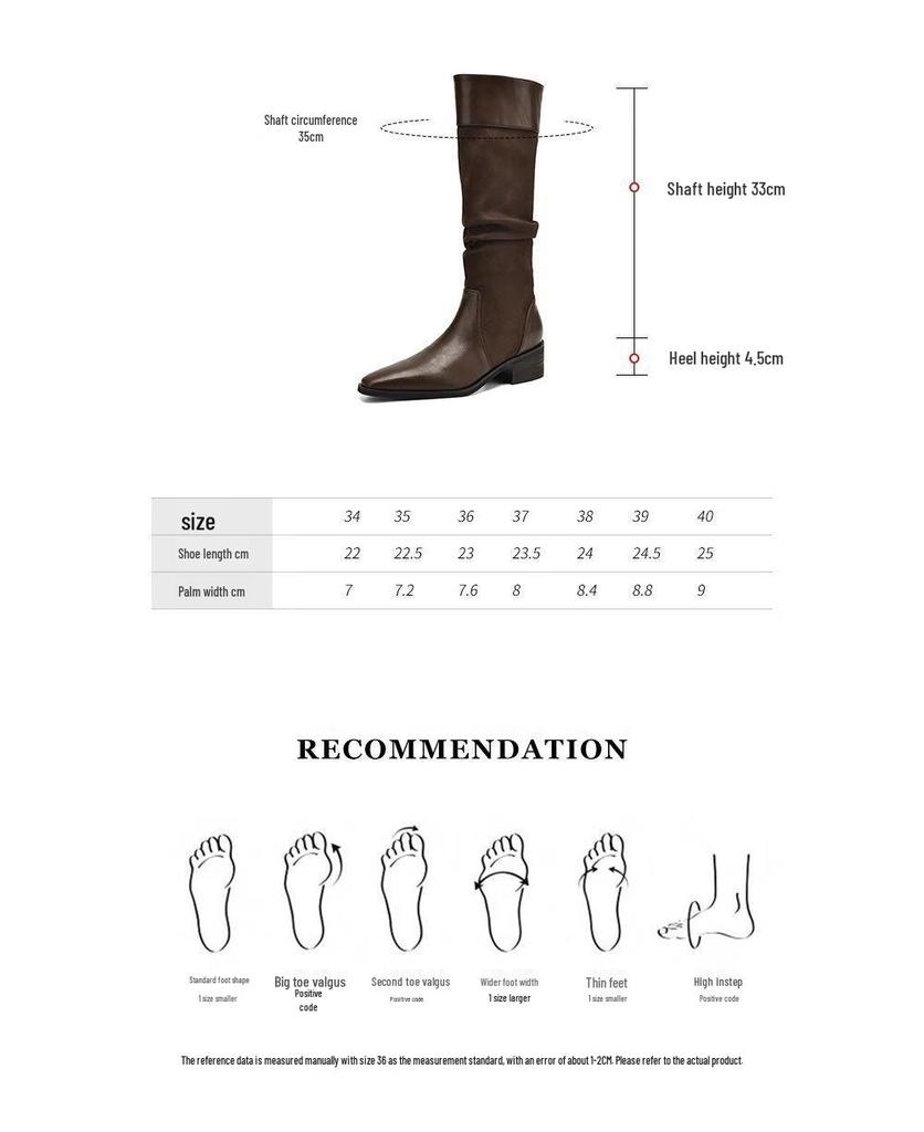 2025 Autumn Retro Chunky Heel Women's Knight Boots - Pointed Toe, Ruched Slouch, English Western Style High Boots