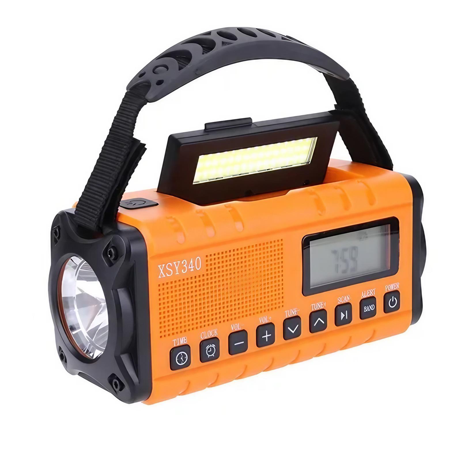 

10000mAh Hand Crank Solar Emergency Radio with AM/FM/WB NOAA Weather Alert Type-C Charging LCD Clock, LED Flashlight & SOS Alarm помаранчевий