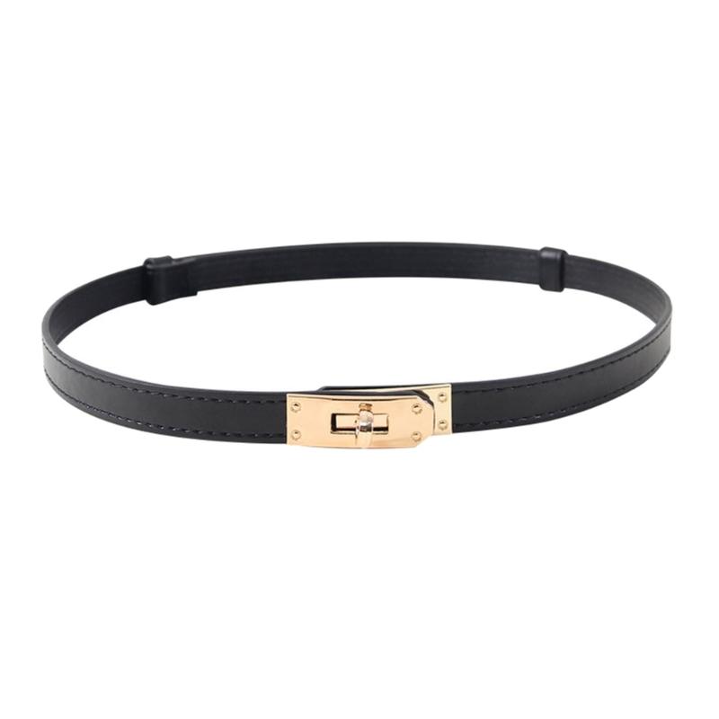 

Fashionable PU Leather Slim Belt Stylish Thin Waist Band Coat Dress Girdle with Adjustable Buckle for Various Outfits чёрный