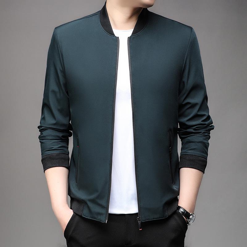 Autumn 2025 Men's Stand Collar Loose Fit Jacket - Urban Solid Color, Long Sleeve, Simple Style
