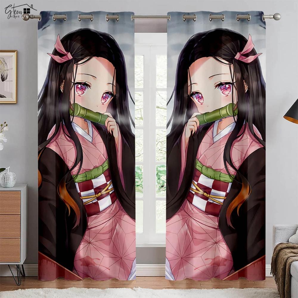 Anime Japanese Cartoon Printed Curtains Restaurant Living Room Bedroom Blackout Heat Insulation Decorative Curtains 2 Pieces