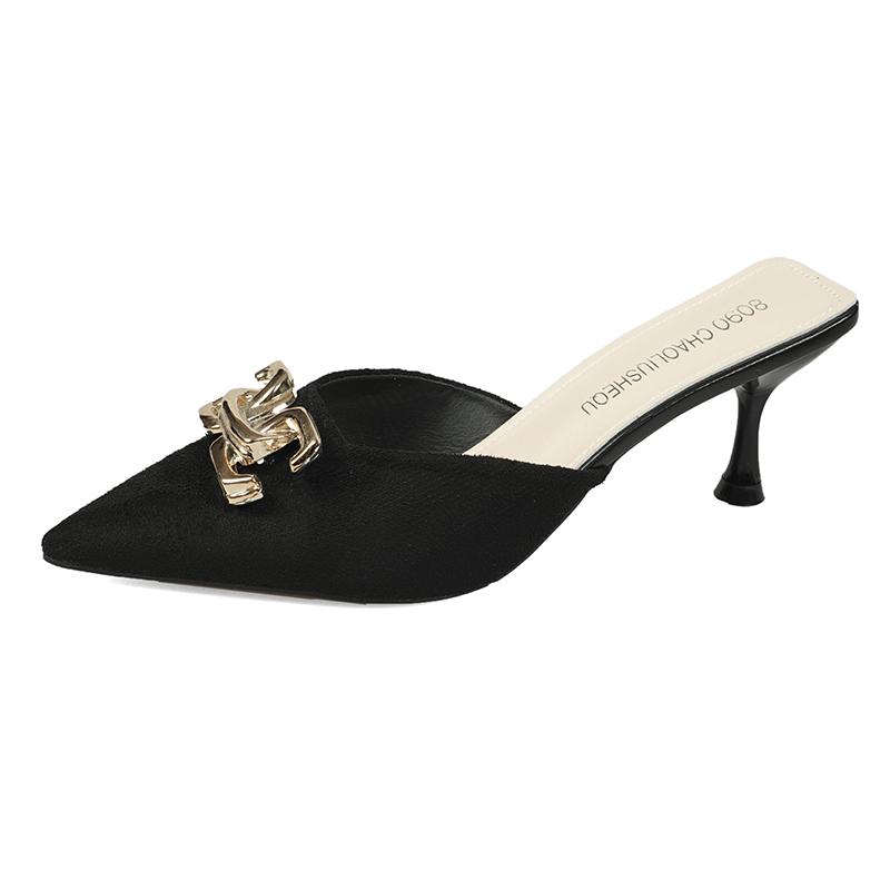 

Fashion New Summer Women Sandals Shoes Fashion Metal Chain Flats Pointed Toe Women s Slippers Ladies Casual Shoes Outside Slides 40 чёрный