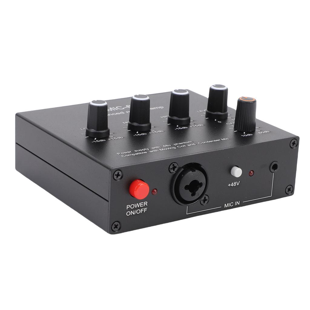 Microphone Preamp 3.5mm 6.5mm XLR Intput Output 60db Gain Condenser and Dynamic Mic Preamplifier with 48V Phantom Power