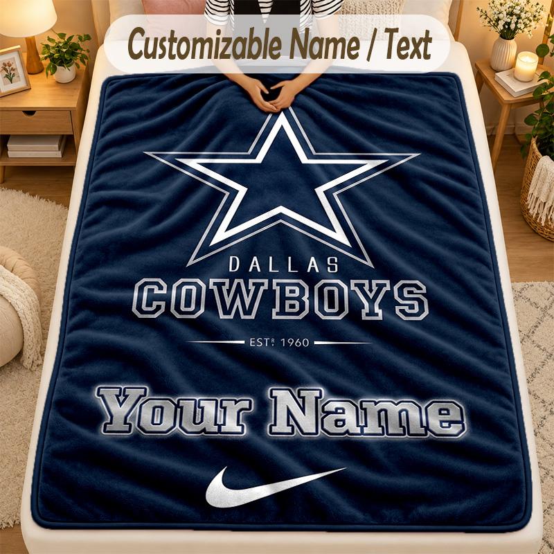 Flannel BlanketDallas Cowboys Custom Name Text Personalized Soft Warm Throw Blanket Home Decor Gift