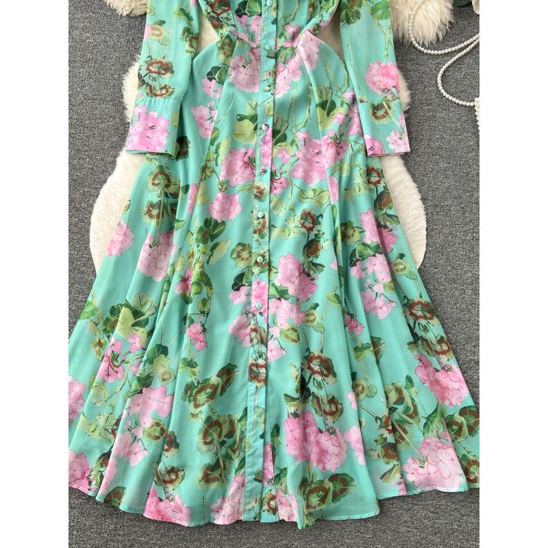 Accessible Luxury Retro Style Shirt Collar Spring Socialite Dress