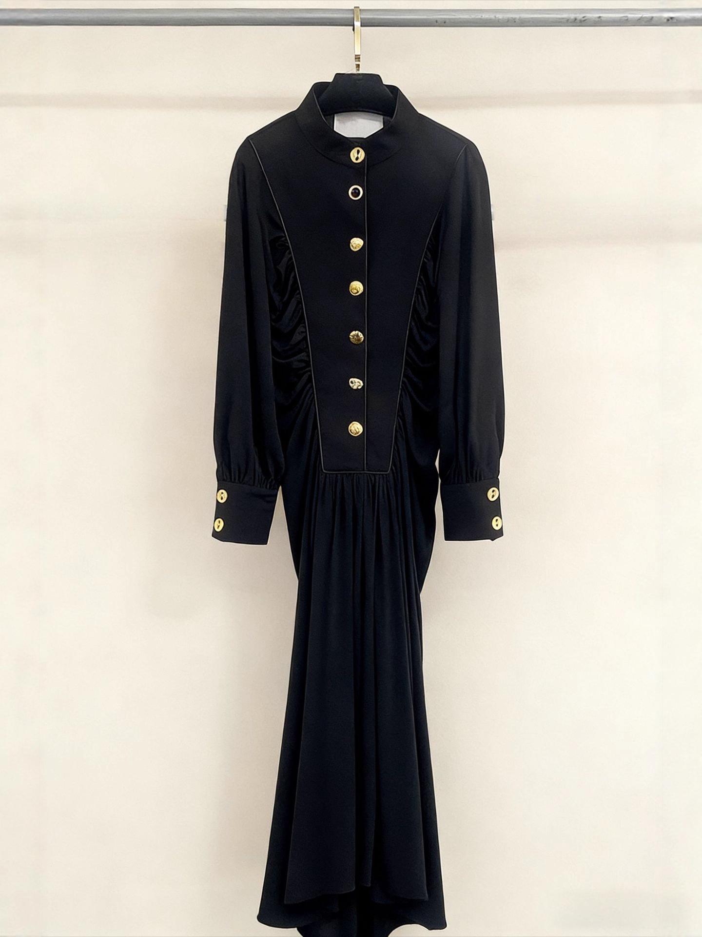

European & American Spring/Summer Elastic Waist Slimming Drape Dress M чёрный