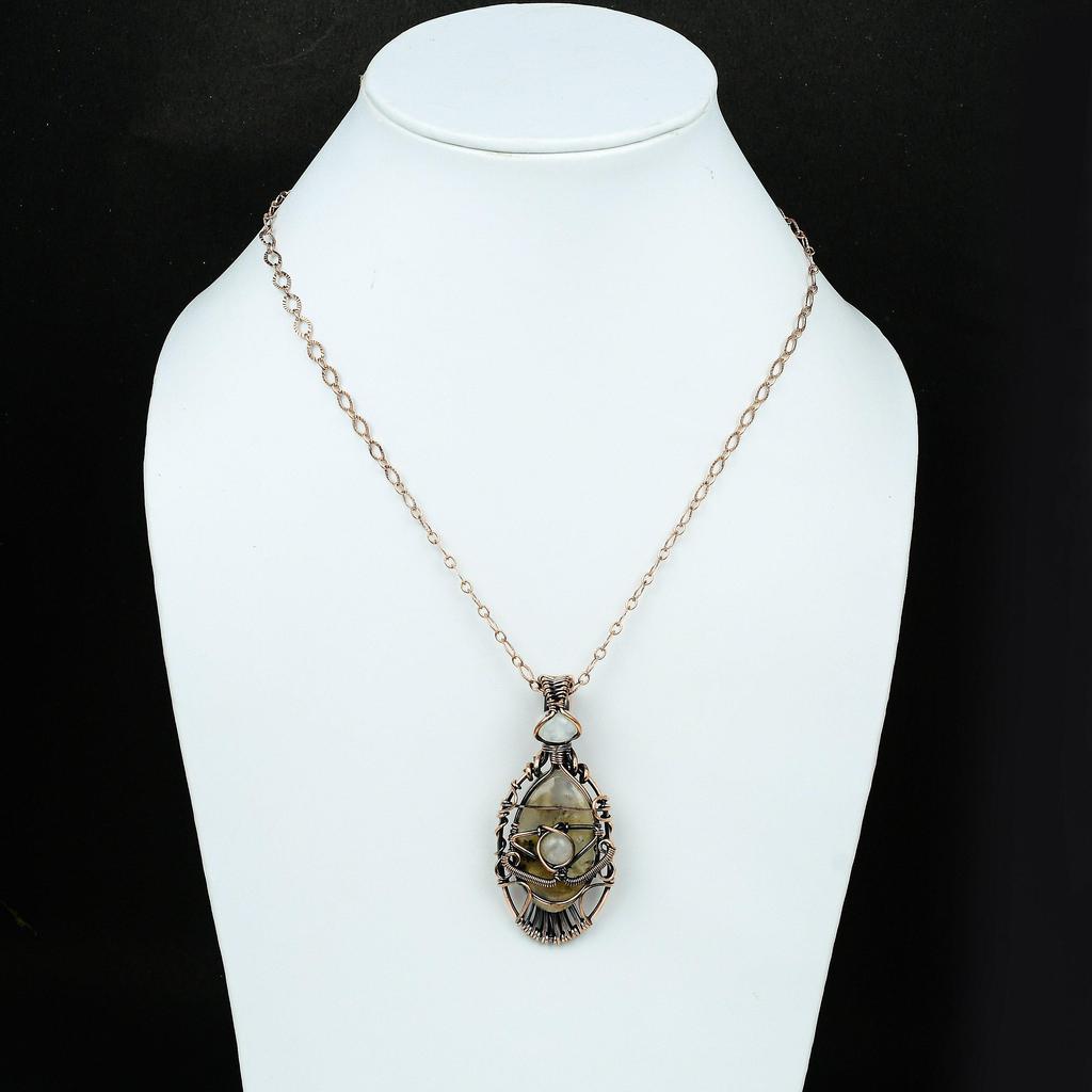 Evil Eye Plume Agate Copper Wire Wrapped Pendant Moonstone Copper Jewelry Handmade Pendant Moonstone Pendant Evil Eye Jewelry Gift For Mom