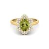 8X6MM Oval Peridot Gemstone 925 Sterling Silver Gold Plated Solitaire Halo Women Engagement Ring
