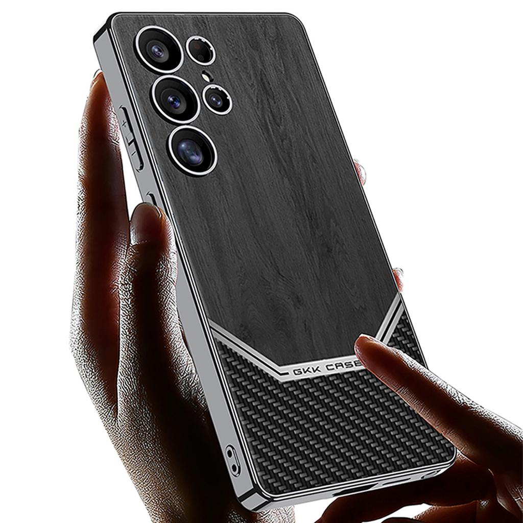 Samsung S25ultra Mobile Phone Case Wood Grain Electroplating Plain Leather S24ultra Fine Hole Full Inclusive Anti Fall Protection Case