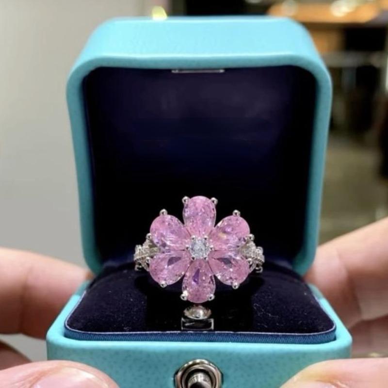 

Huajie Sweet Pink Floral Brilliant Zircon Women s Rings Charming Delicate Party Lady Gift New Accessories Tide 11 рожевий