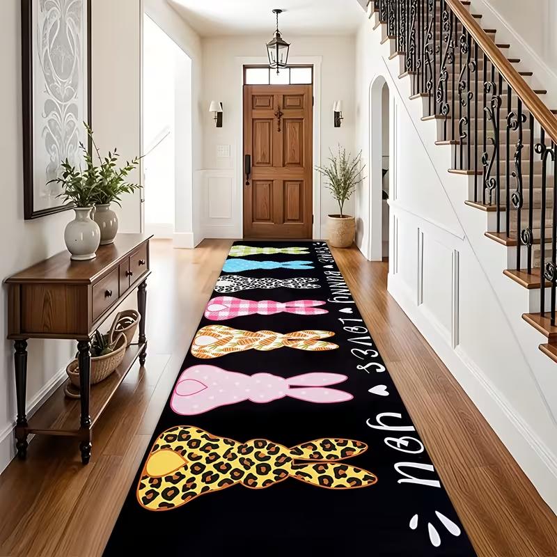 Cute Easter Bunny Easter Egg Floor Mat Anti Slip Long Carpet Rectangular Corridor Living Room Bedroom Kitchen Holiday Decor