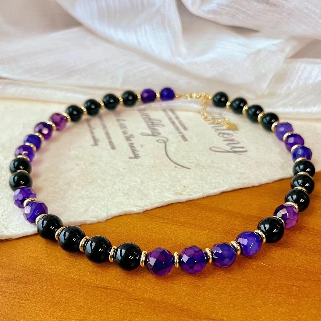 Retro High-Quality Natural Purple Chalcedony Black Agate Mix And Match High-End Necklace Collarbone Chain