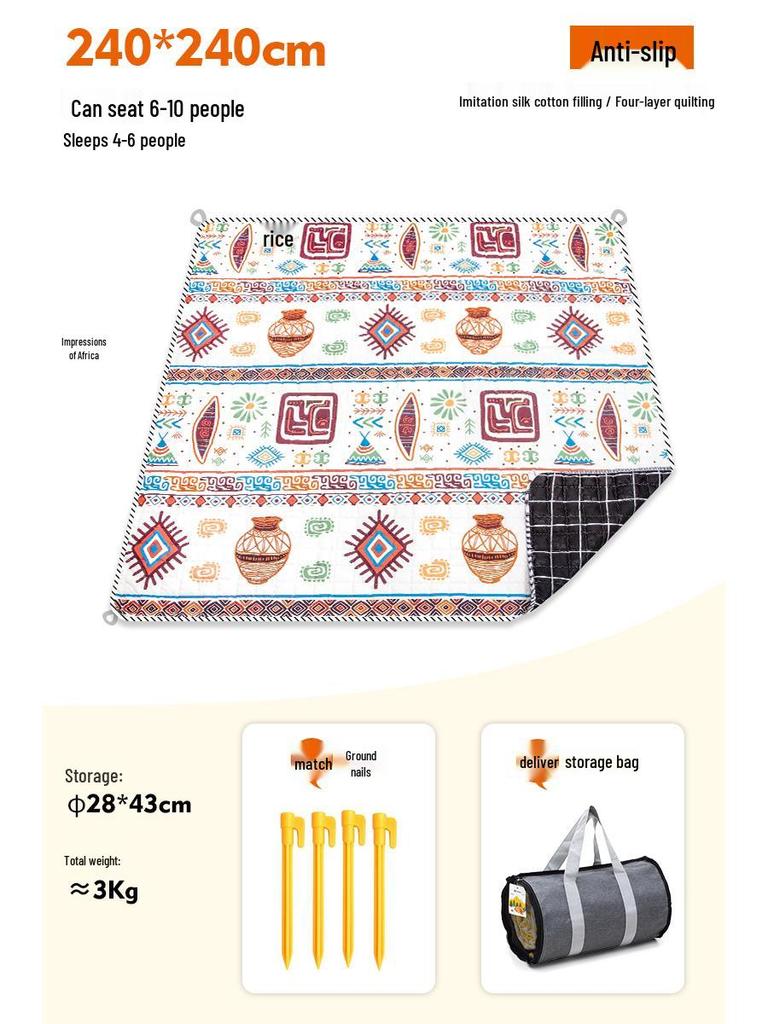 Moisture-Proof Picnic & Camping Mat: Thick, Waterproof, Machine-Washable Tent Ground Cover (240×240, 2.4M)