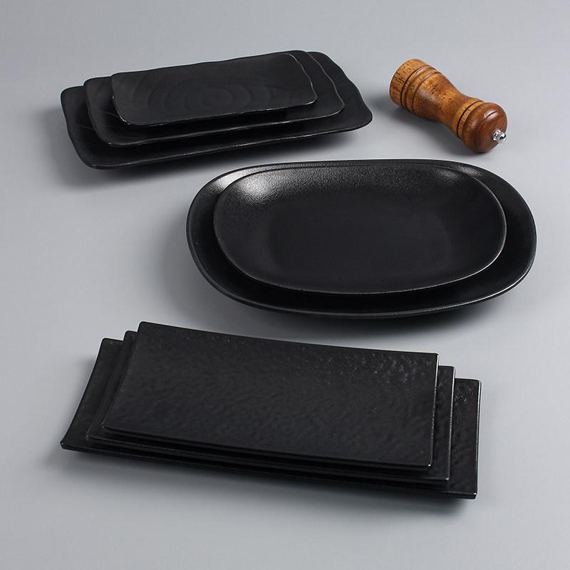 Melamine Black BBQ Plate: Creative Rectangular Hot Pot and Side Dish Plate for Restaurants