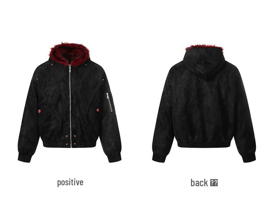 Men's Heavyweight Red Fur Collar Retro PU Leather Cotton Jacket - Plus Velvet Thick Warm Outerwear