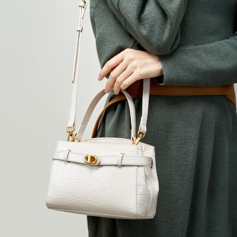 Alligator Print Latched Small Square Leather Tote Commuter Crossbody Bag for Women