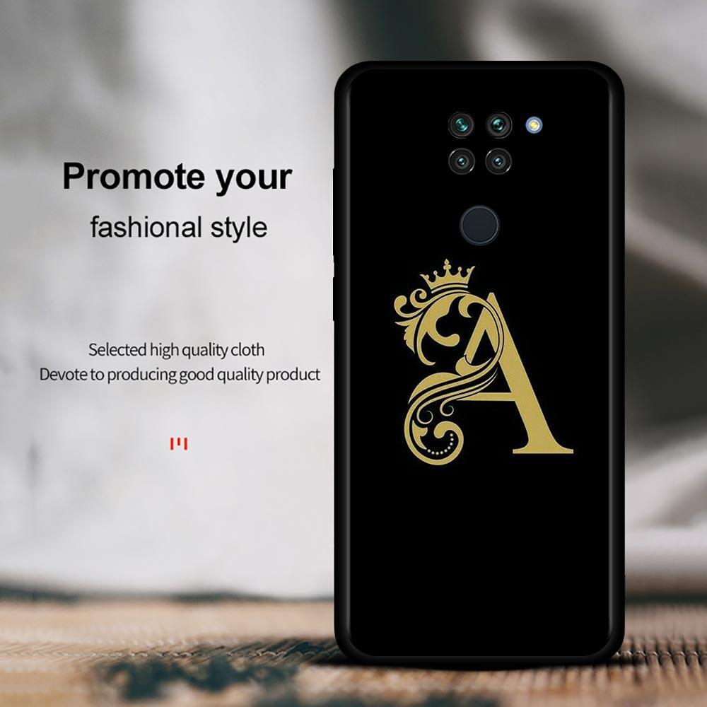 Shell For Xiaomi Redmi Note 11 10 9 8 7 Pro Max 9T 8T 9S Case for Redmi 10 9 8 9C 9A 8A 7A Luxury Golden yellow Crown Letter A-Z