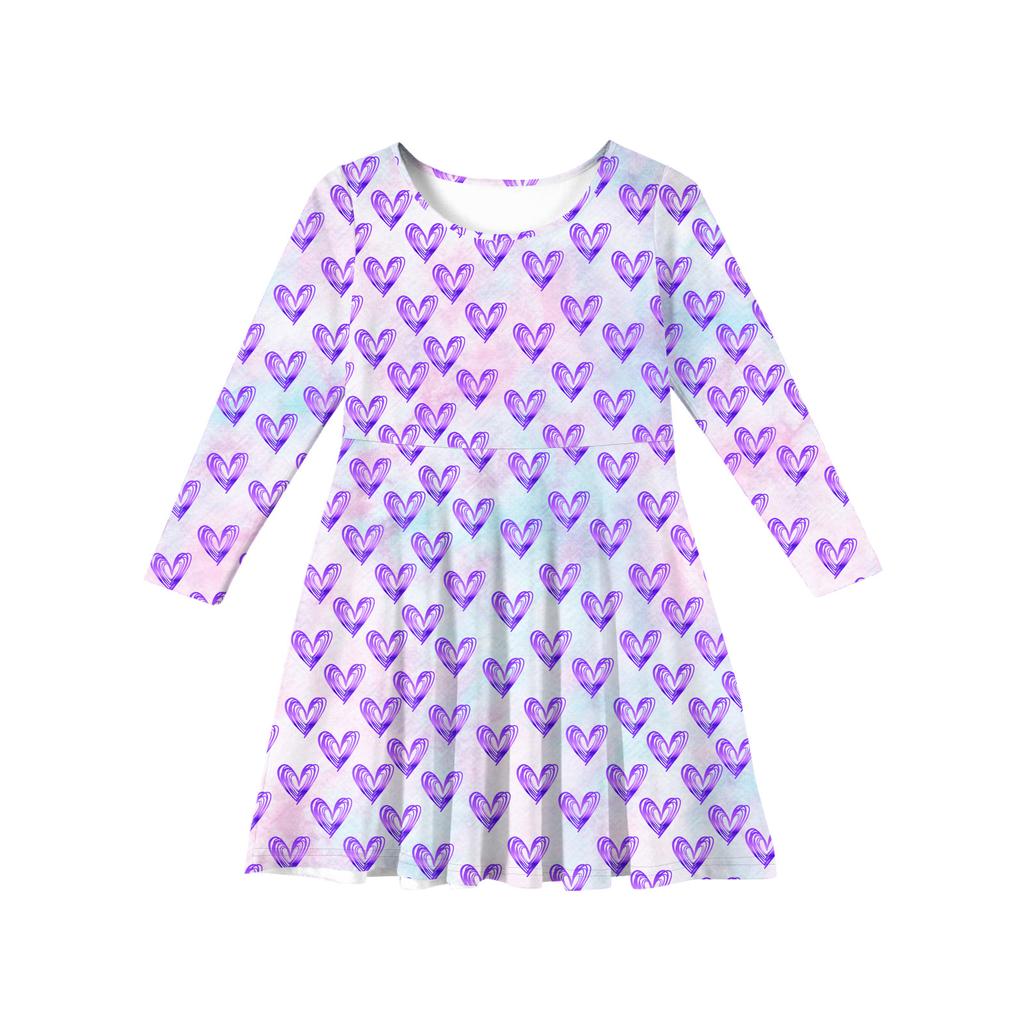 Flickors sommarprinsessklänning, långärmad A-linje t-shirtklänning Alla hjärtans dag