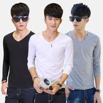 Langarm Herren T-Shirt Slim Fit V-Ausschnitt Lässig Einfarbige T-Shirt Basisschicht Oberteil