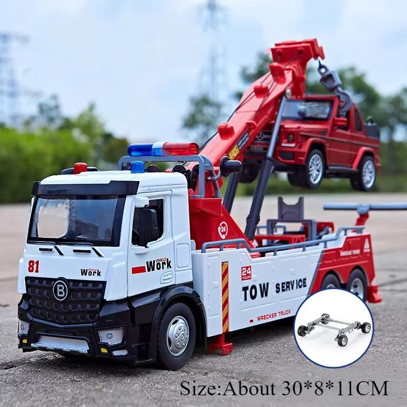 1:18 Extended Dust Transport Vehicles Rescue Car Model Diecast Alloy Toys Doors Opened With Sound Light Truck Children's Fun Toy