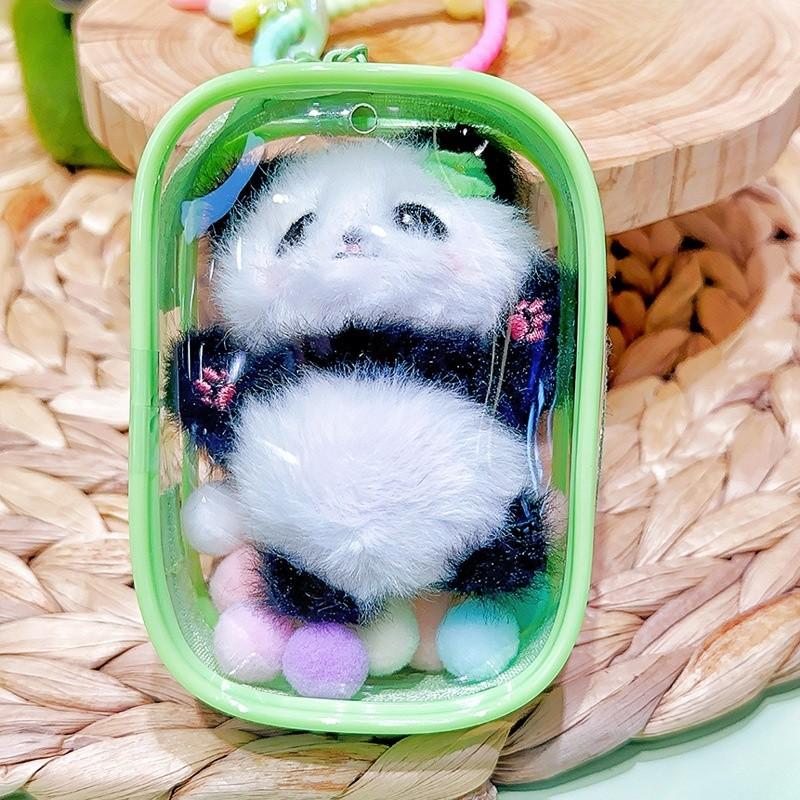 Ink Blue Jinnew Mini Panda Set Pendant Cute Plush Keychain And Transparent Bag
