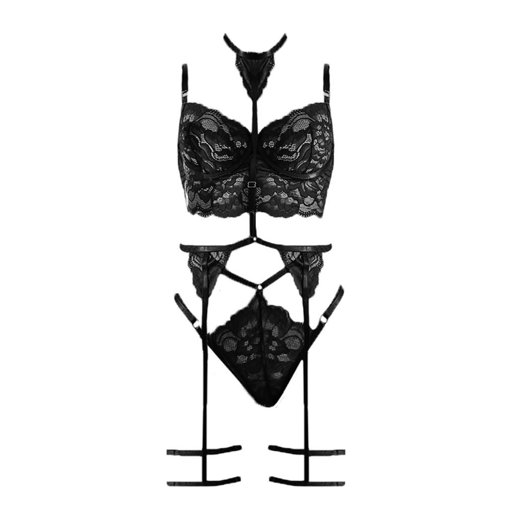 New Sexy Lady Lace Flower Bra No Steel Ring Bra Thong Set Underwear Pajamas