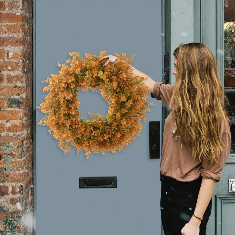 Artificial Fall Wreath for Front Door Autumn Orange Leaf Wreath Farmhouses Indoor Outdoor Window Wall Door Home Decors